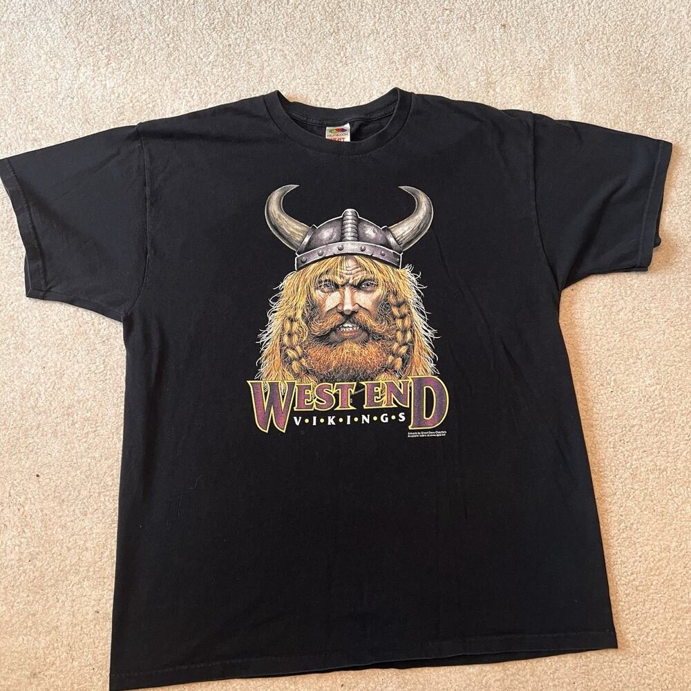 Vintage West End Vikings T Shirt Mens XL Black Viking Graphic Novelty Tee